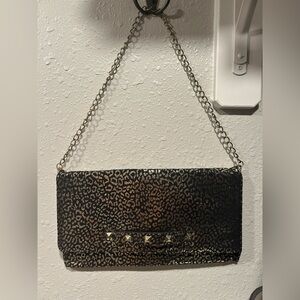 Betsy Johnson Vintage Leopard Metallic Evening Clutch Purse With Chain Strap